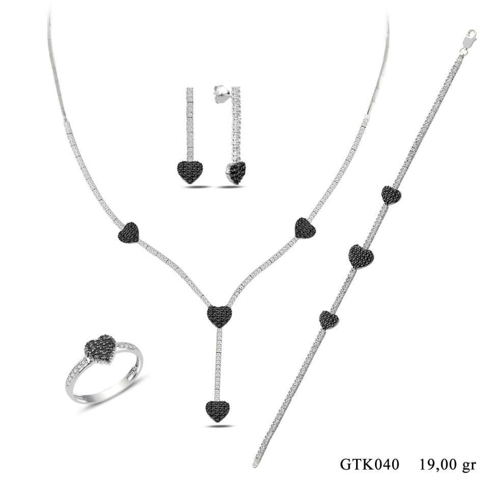 925 Ayar Gümüş Salkım Kalp Su Yolu Set