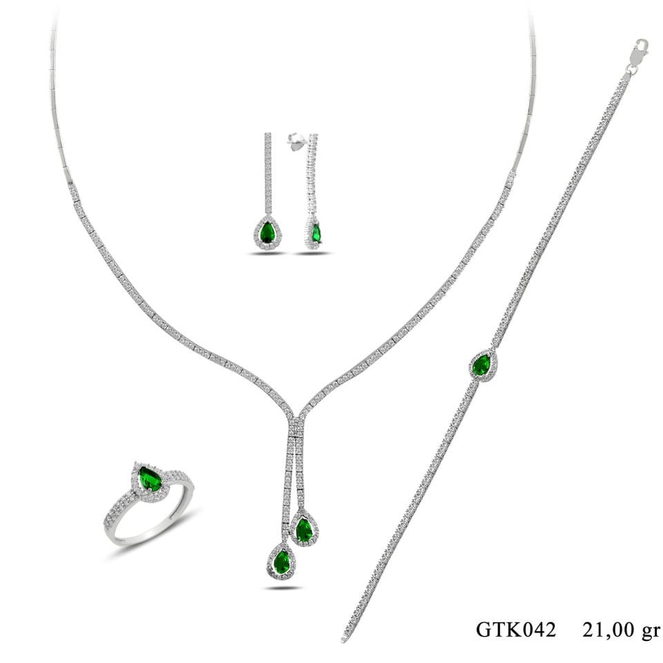 BARIŞ TAKI 925 Ayar Gümüş Salkım Damla Taş Su Yolu Set