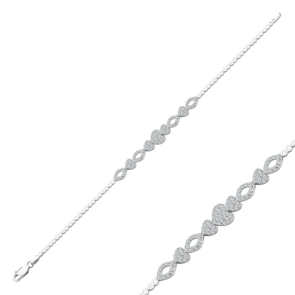 925 Ayar Gümüş Kalp Model Zincir Harfli Su Yolu Bileklik