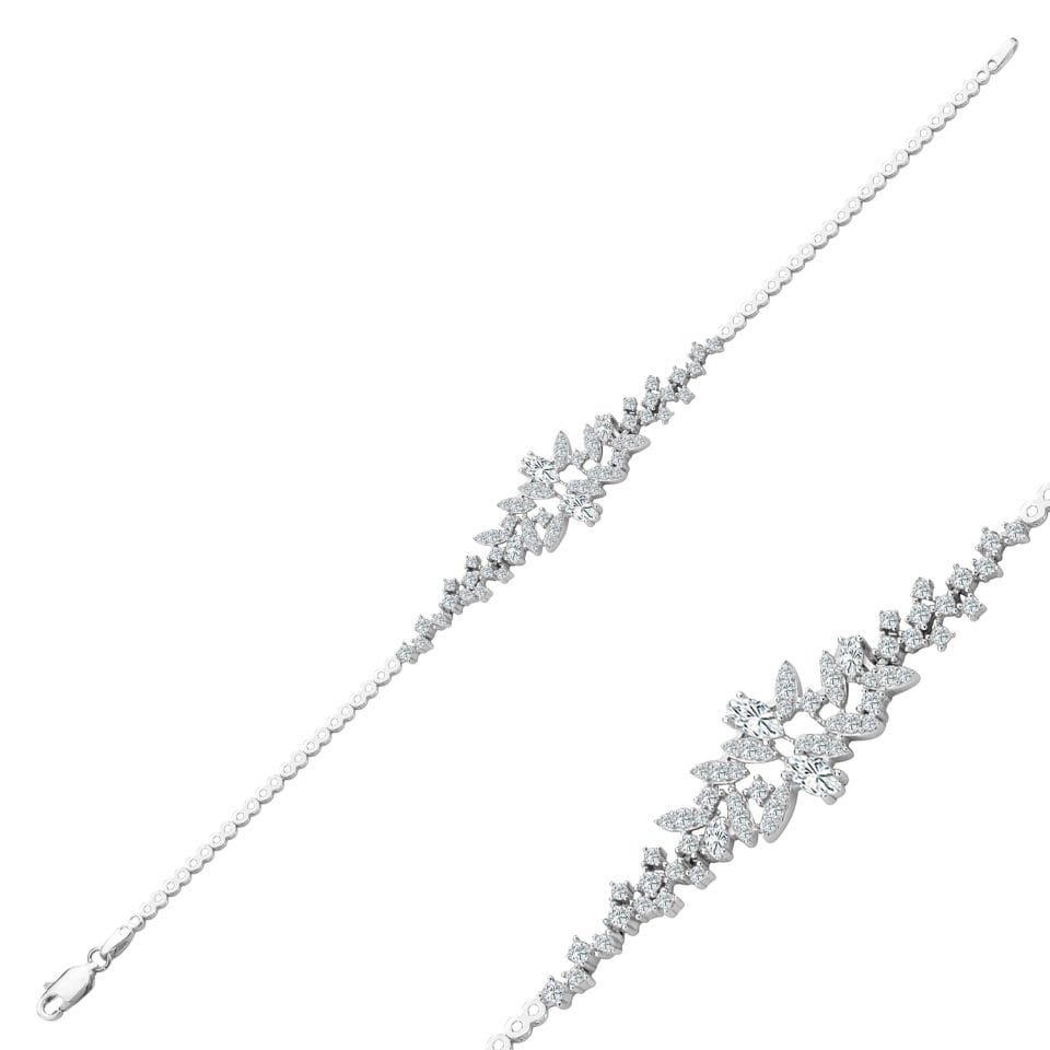 925 Ayar Gümüş Mekik Taşlı Zincir Harfli Su Yolu Bileklik