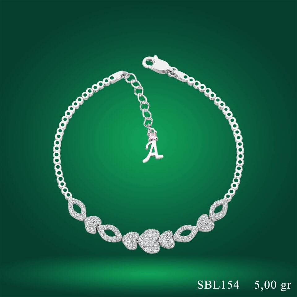 925 Ayar Gümüş Kalp Model Zincir Harfli Su Yolu Bileklik