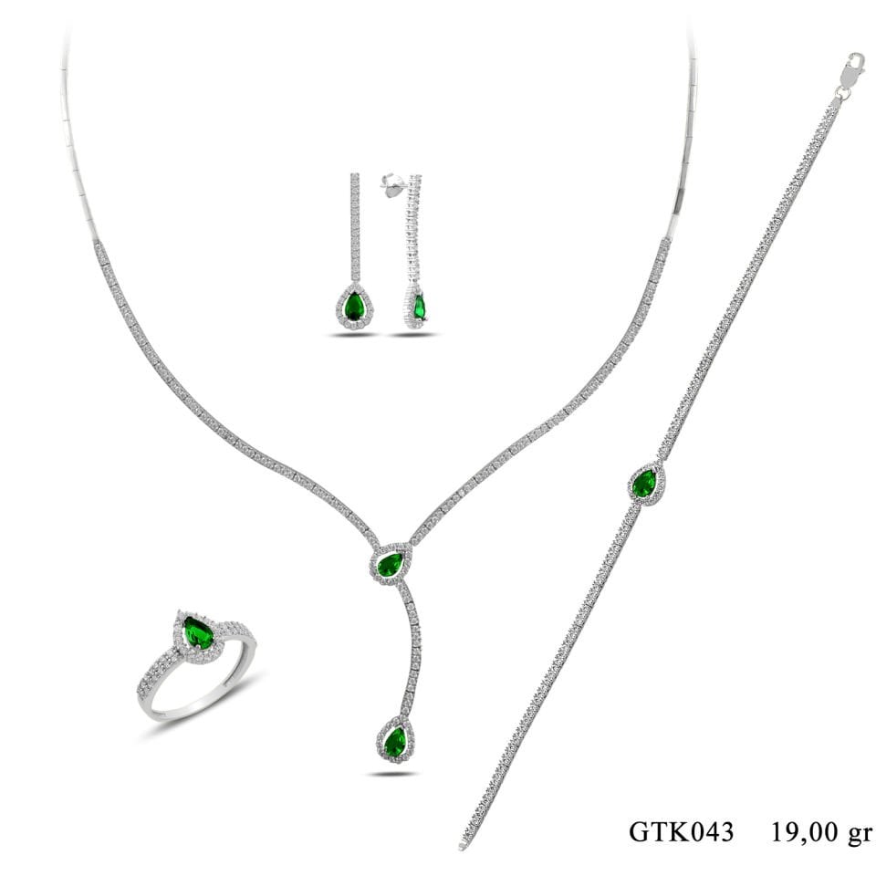 BARIŞ TAKI 925 Ayar Gümüş Salkım Damla Taş Su Yolu Set