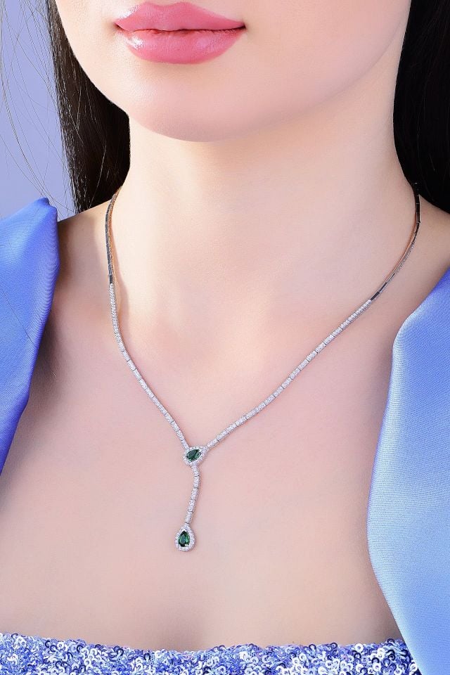 BARIŞ TAKI 925 Ayar Gümüş Salkım Damla Taş Su Yolu Set