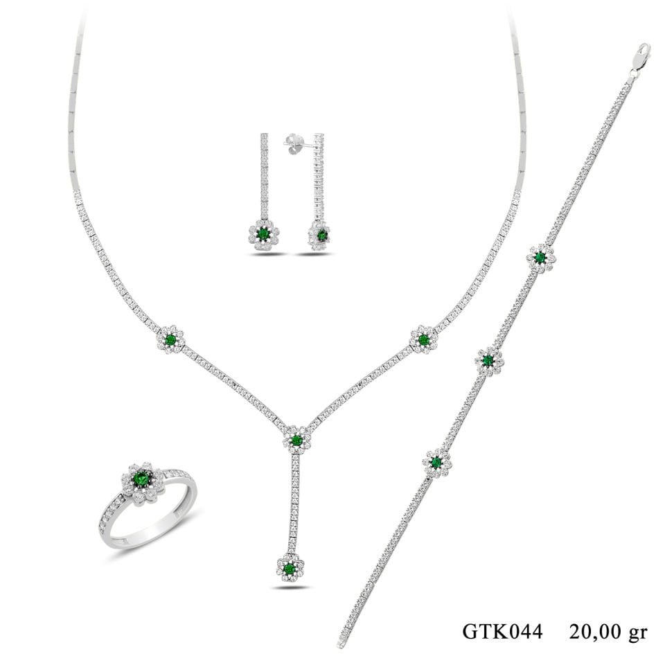 BARIŞ TAKI 925 Ayar Gümüş Yeşil Salkım Papatya Su Yolu Set