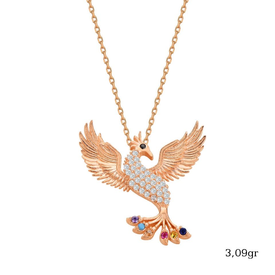 925 Ayar Gümüş Pırlanta Taşlı Kanatlı Anka Kuşu Kolyesi