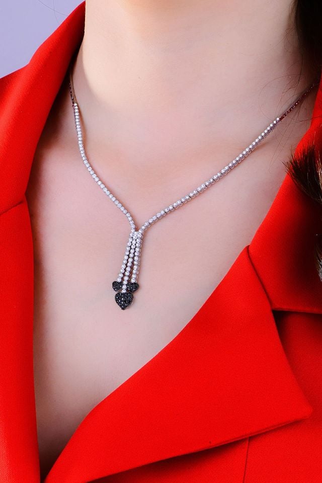 925 Ayar Gümüş Salkım Kalp Su Yolu Set