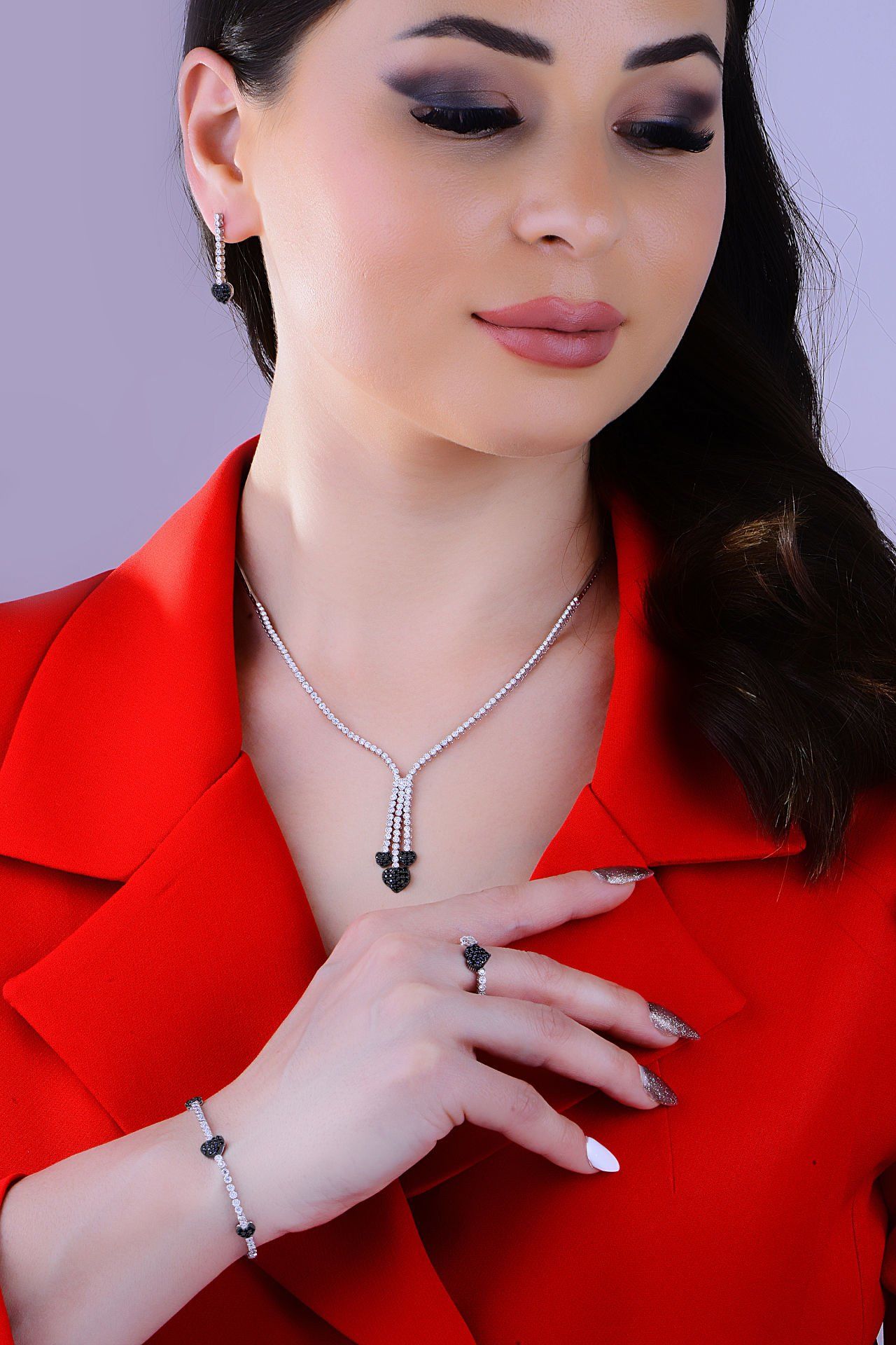 925 Ayar Gümüş Salkım Kalp Su Yolu Set