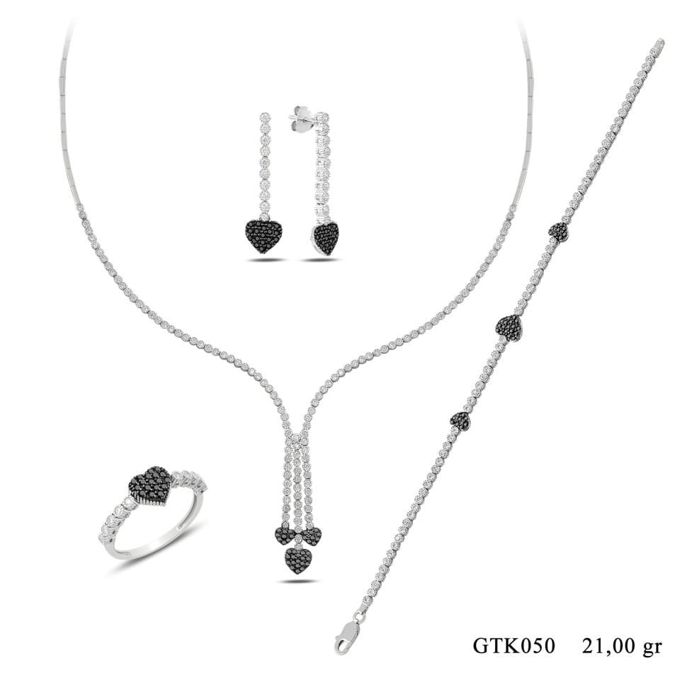 925 Ayar Gümüş Salkım Kalp Su Yolu Set