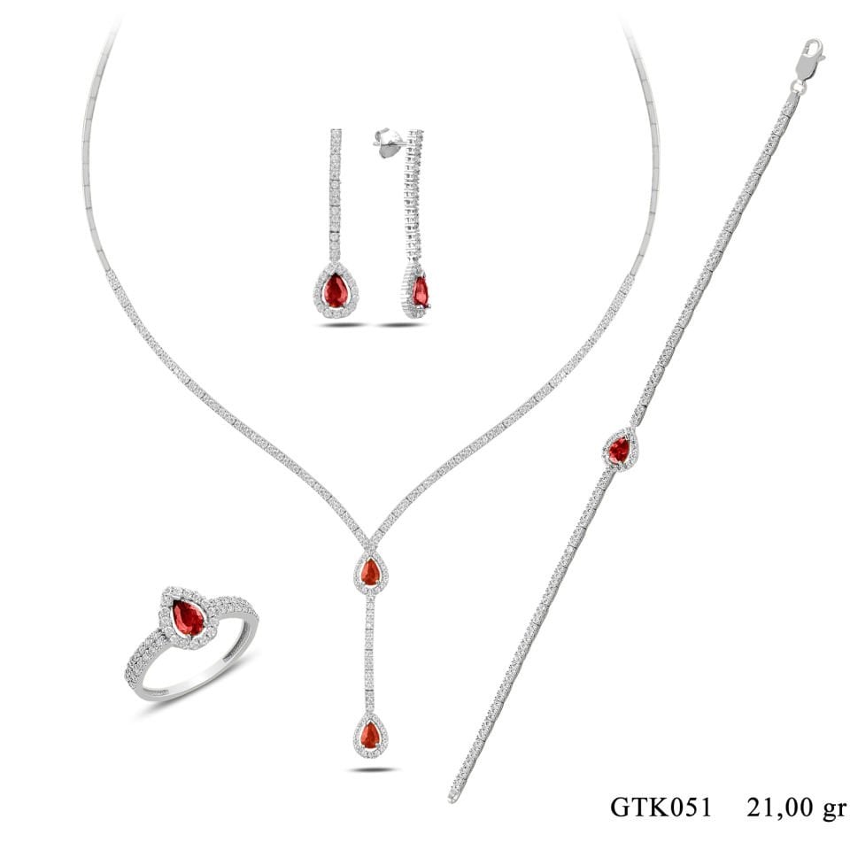 BARIŞ TAKI 925 Ayar Gümüş Salkım Damla Taş Su Yolu Set