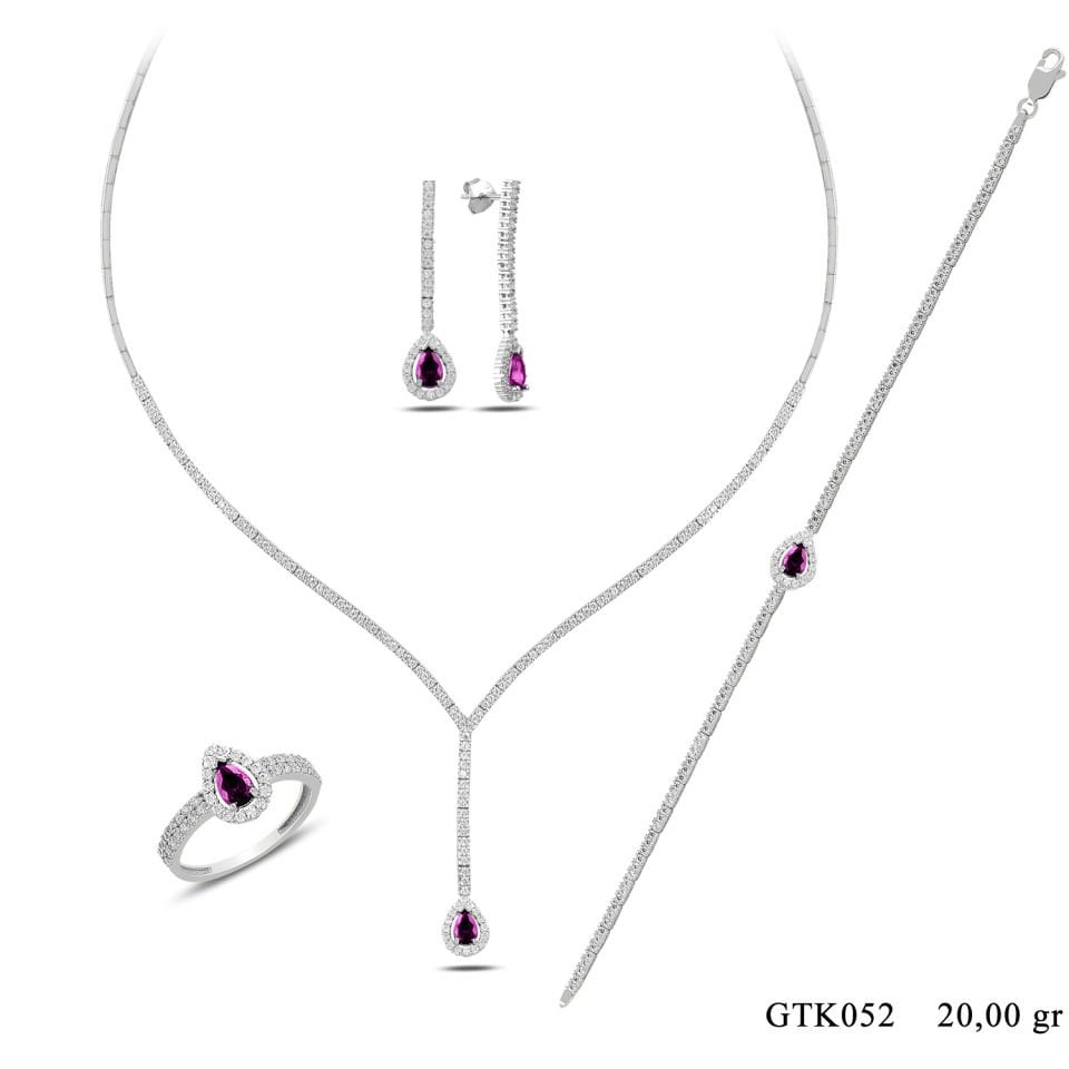 BARIŞ TAKI 925 Ayar Gümüş Salkım Damla Taş Su Yolu Set