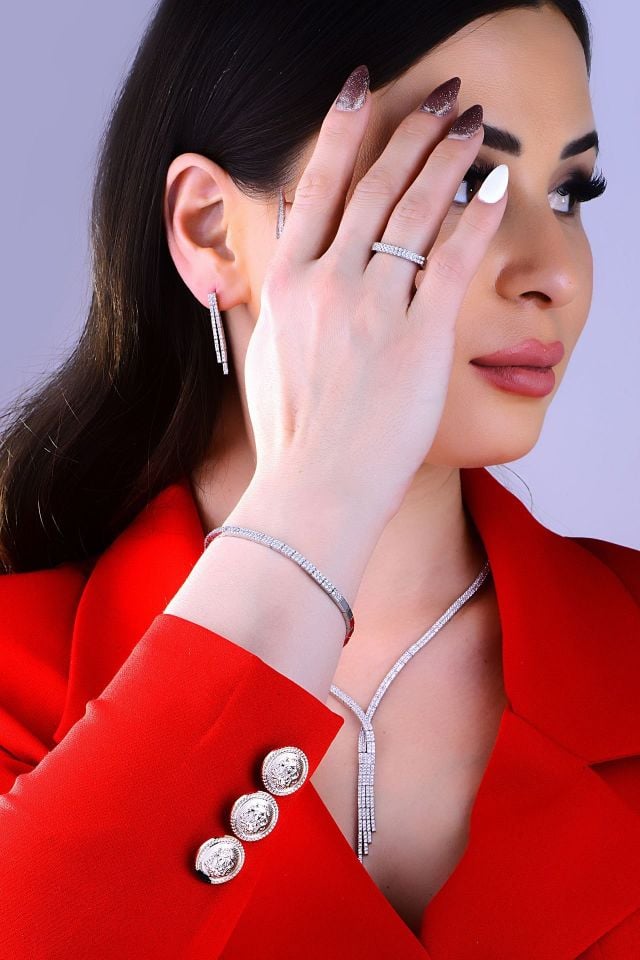 925 Ayar Gümüş 2 Sıra Salkım Su Yolu Set