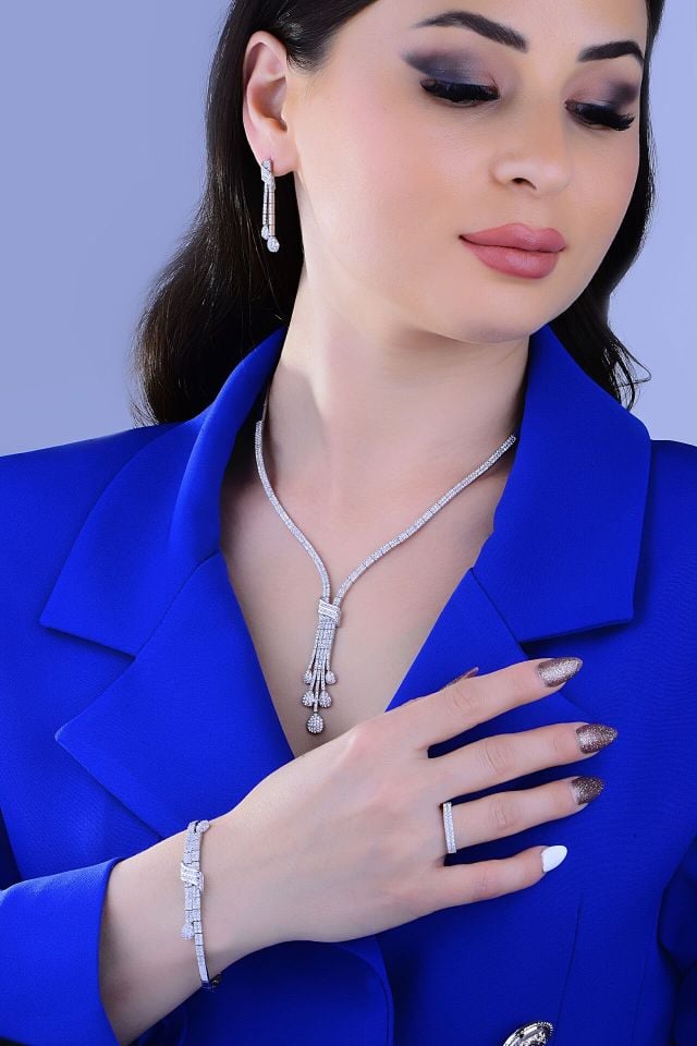 925 Ayar Gümüş 2 Sıra Salkım Kemerli Su Yolu Set