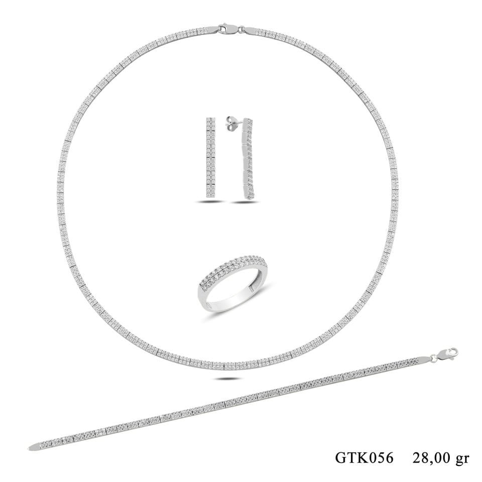 925 Ayar Gümüş 2 Sıra Tam Tur Su Yolu Set