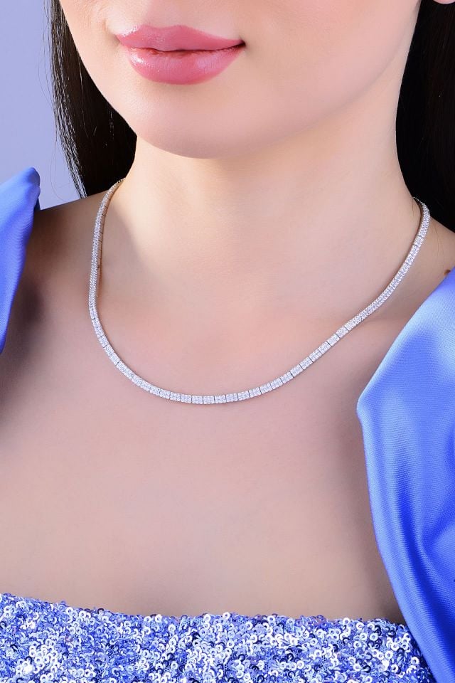 925 Ayar Gümüş 2 Sıra Tam Tur Su Yolu Set