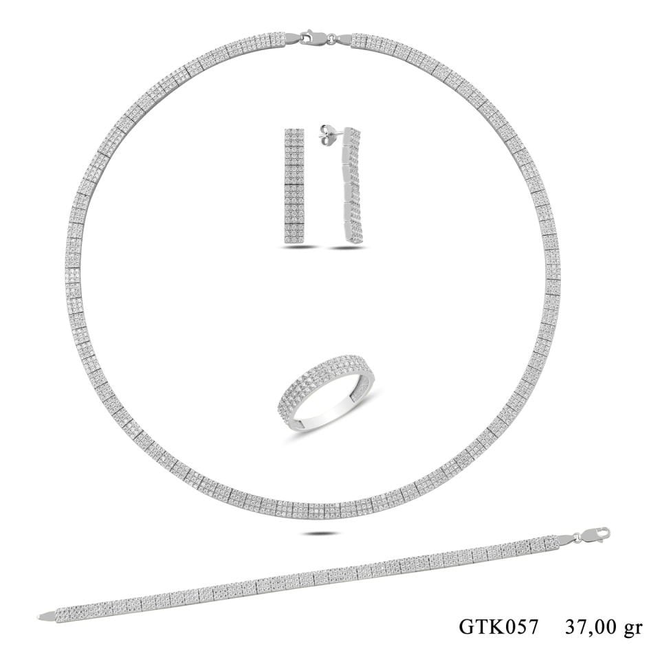 925 Ayar Gümüş 3 Sıra Tam Tur Su Yolu Set