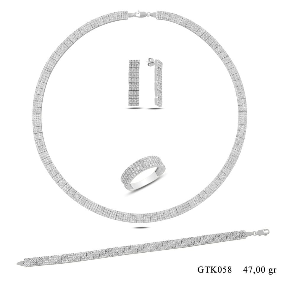 925 Ayar Gümüş 4 Sıra Tam Tur Su Yolu Set