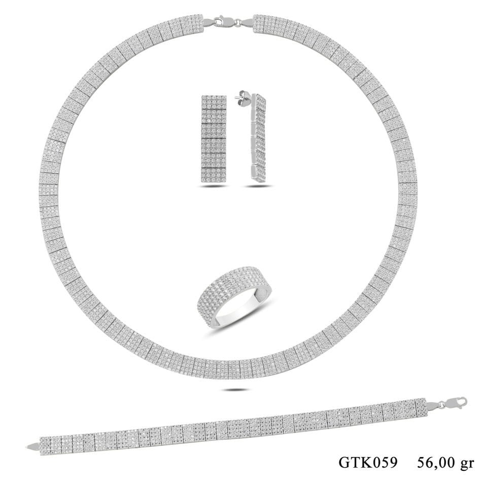 925 Ayar Gümüş 5 Sıra Tam Tur Su Yolu Set