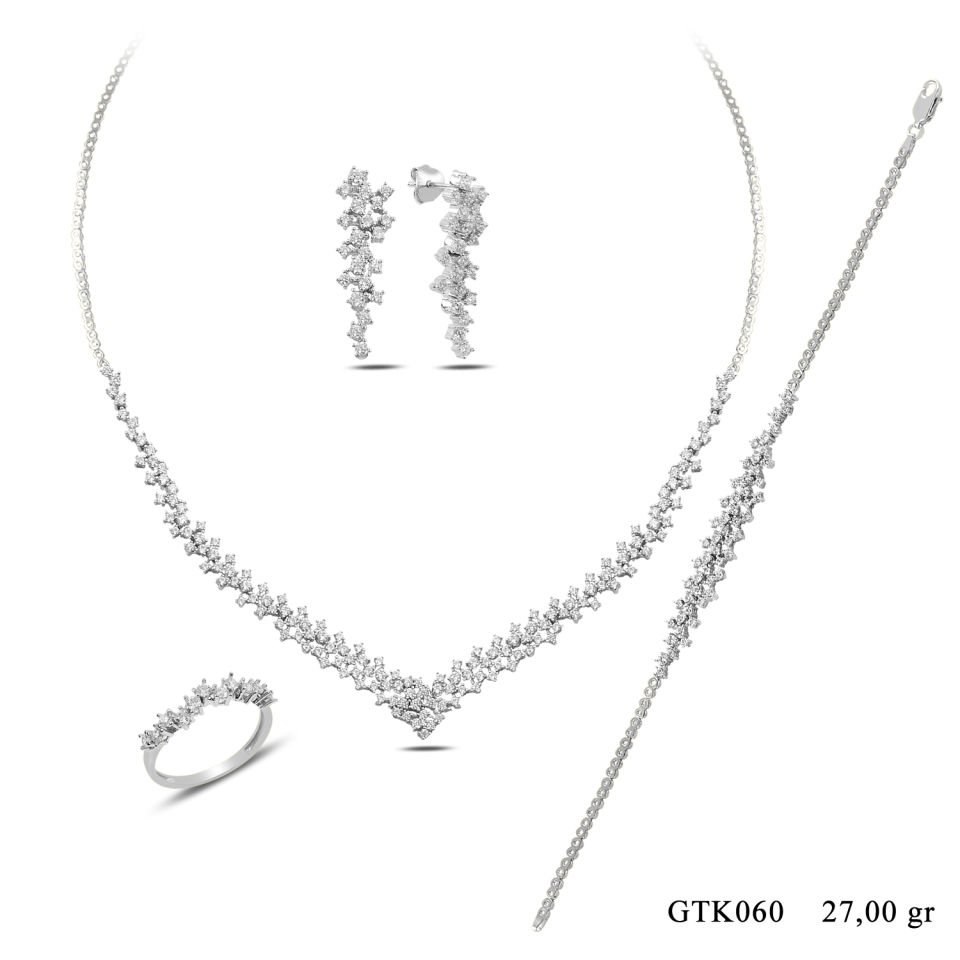 925 Ayar Gümüş V Model Pırlanta Montür Su Yolu Set