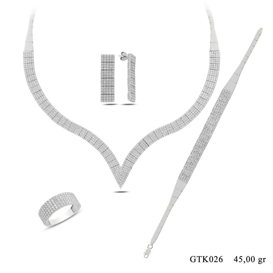 925 Ayar Gümüş 5 Sıra V Model Su Yolu Set