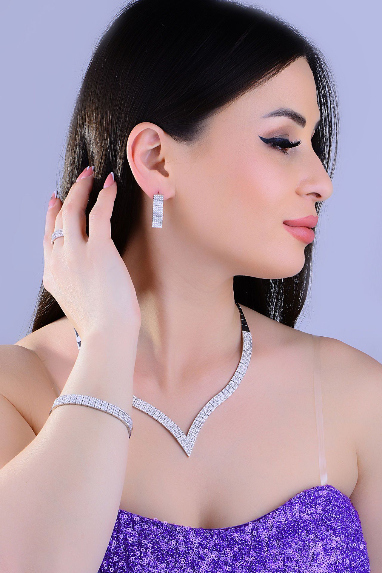 925 Ayar Gümüş 5 Sıra V Model Su Yolu Set