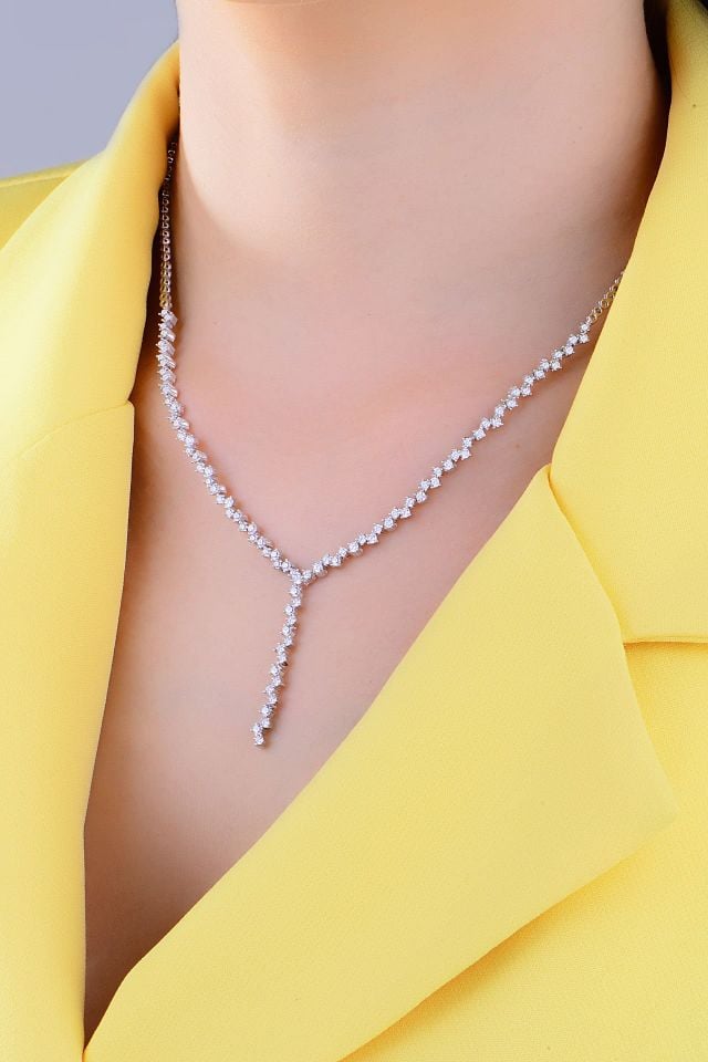 925 Ayar Gümüş Salkım Pırlanta Montür Su Yolu Set