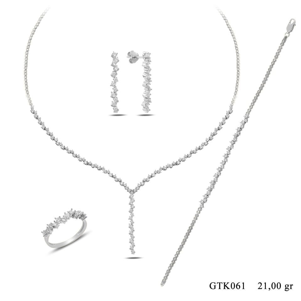 925 Ayar Gümüş Salkım Pırlanta Montür Su Yolu Set