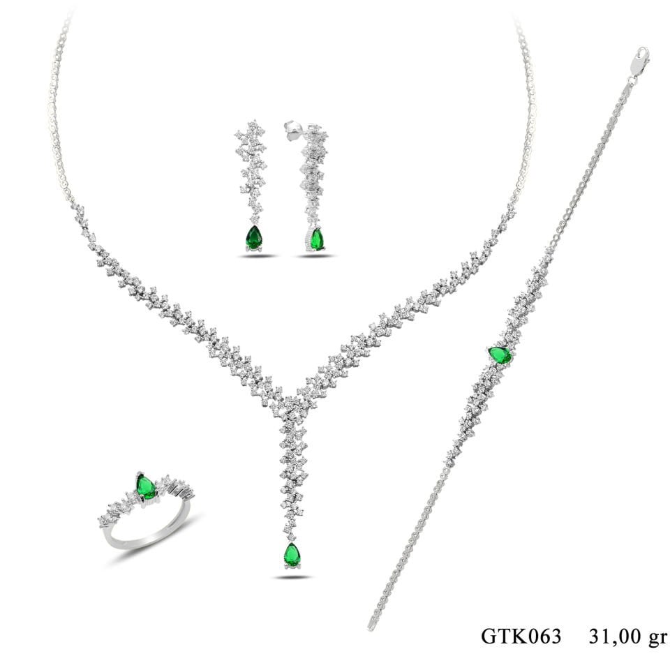 BARIŞ TAKI 925 Ayar Gümüş Damla Salkım Pırlanta Montör Su Yolu Set