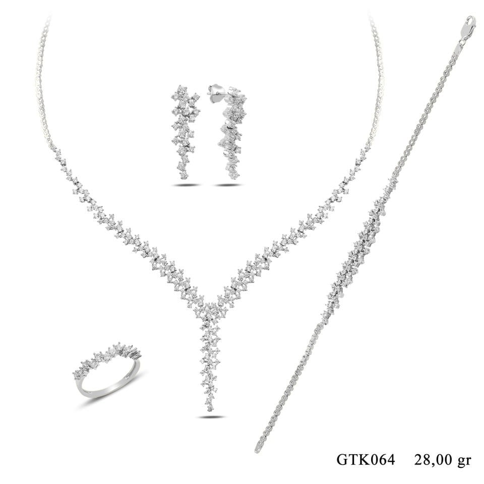 925 Ayar Gümüş Salkım Pırlanta Montür Su Yolu Set