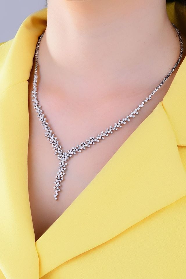 925 Ayar Gümüş Salkım Pırlanta Montür Su Yolu Set