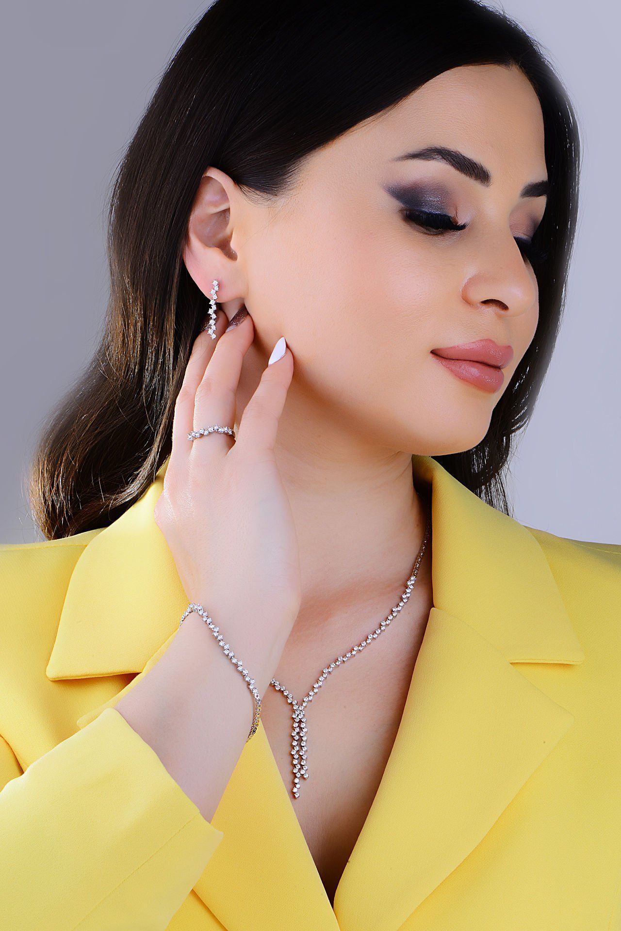 925 Ayar Gümüş Salkım Pırlanta Montür Su Yolu Set