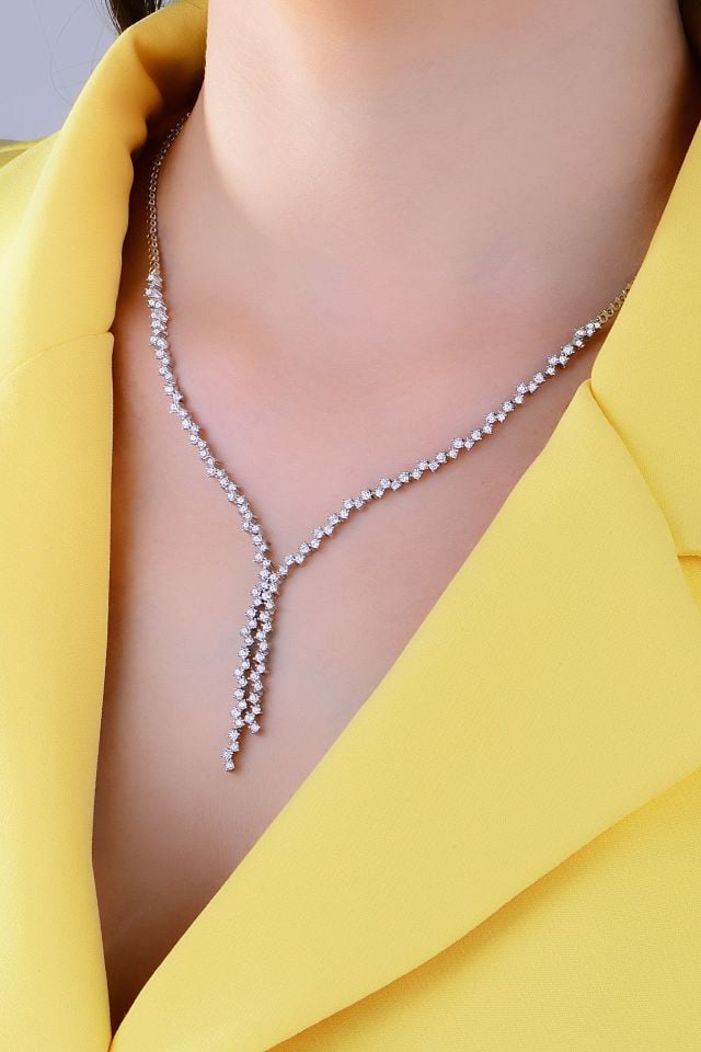 925 Ayar Gümüş Salkım Pırlanta Montür Su Yolu Set