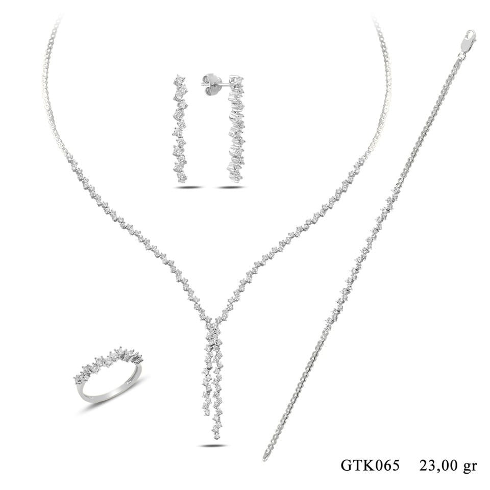 925 Ayar Gümüş Salkım Pırlanta Montür Su Yolu Set