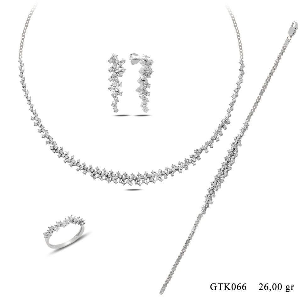 925 Ayar Gümüş Tam Tur Pırlanta Montür Su Yolu Set