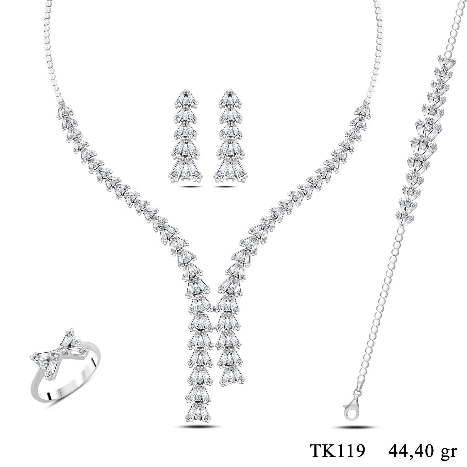 925 Gümüş Kristal Kar Taneli Şık Çift Salkım Su Yolu Set