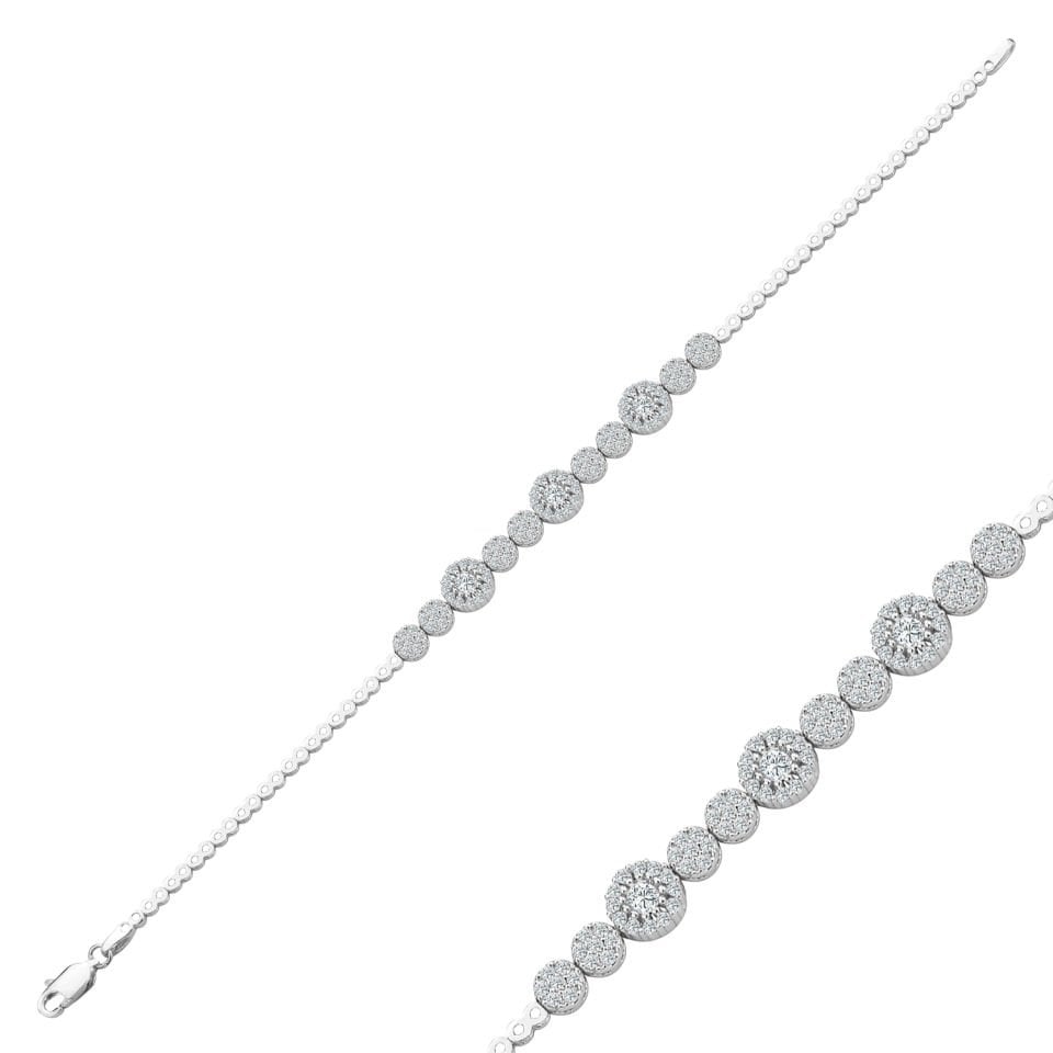 925 Ayar Gümüş Pırlanta Montür Zincir Harfli Su Yolu Bileklik