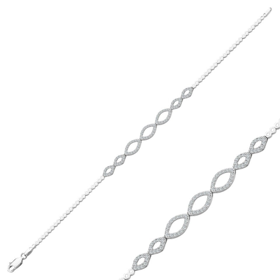 925 Ayar Göz Şekilli Model Zincir Harfli Su Yolu Bileklik