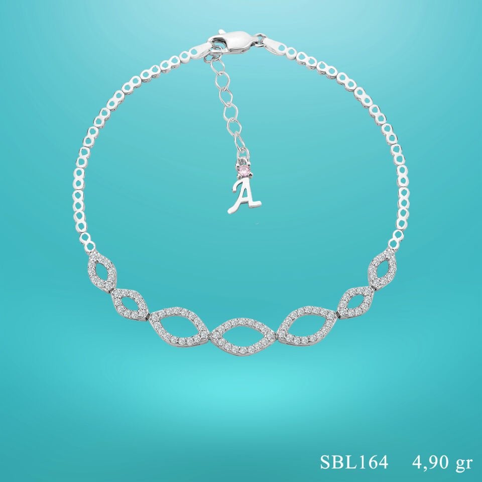 925 Ayar Göz Şekilli Model Zincir Harfli Su Yolu Bileklik