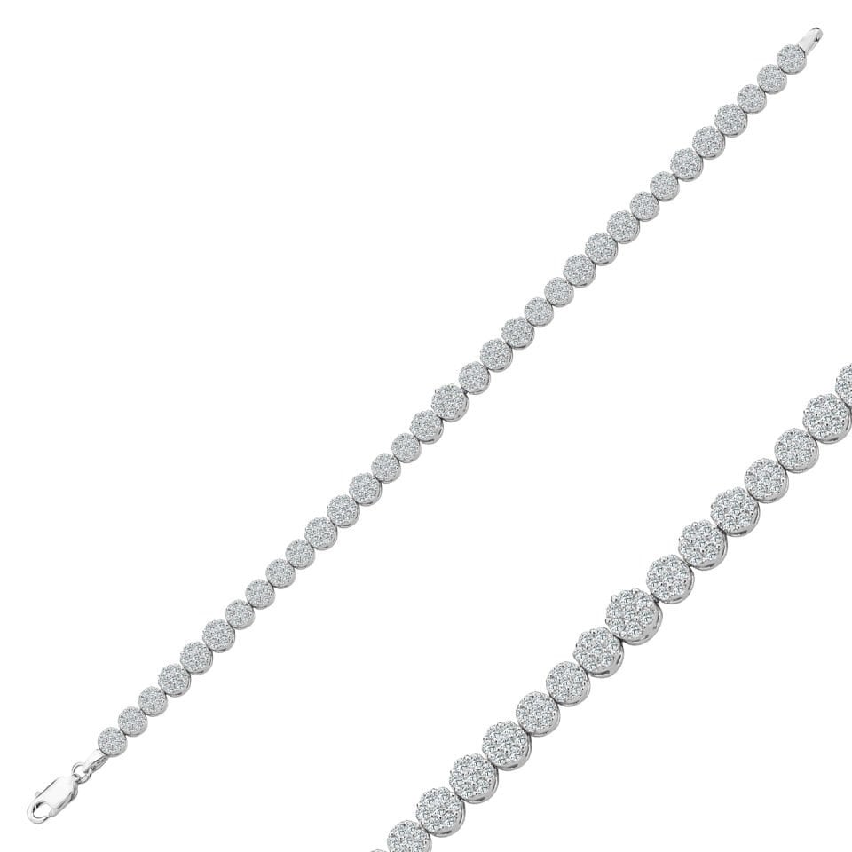 925 Ayar Gümüş Pırlanta Montürlü  Zincir Harfli Su Yolu Bileklik