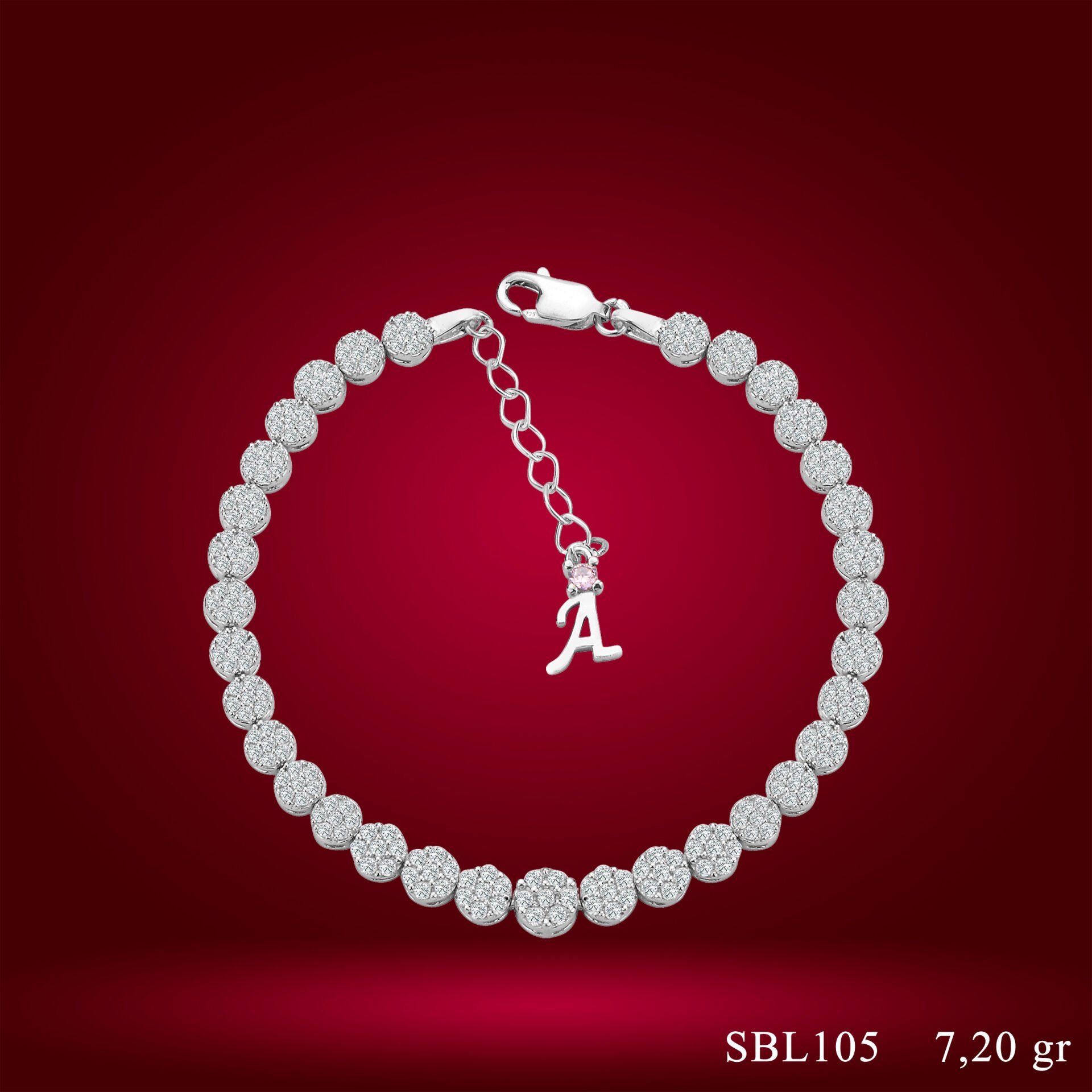 925 Ayar Gümüş Pırlanta Montürlü  Zincir Harfli Su Yolu Bileklik