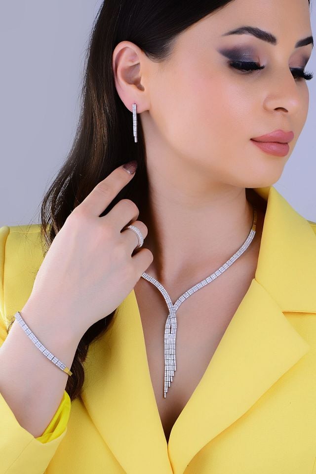 925 Ayar Gümüş 3 Sıra Salkım Su Yolu Set