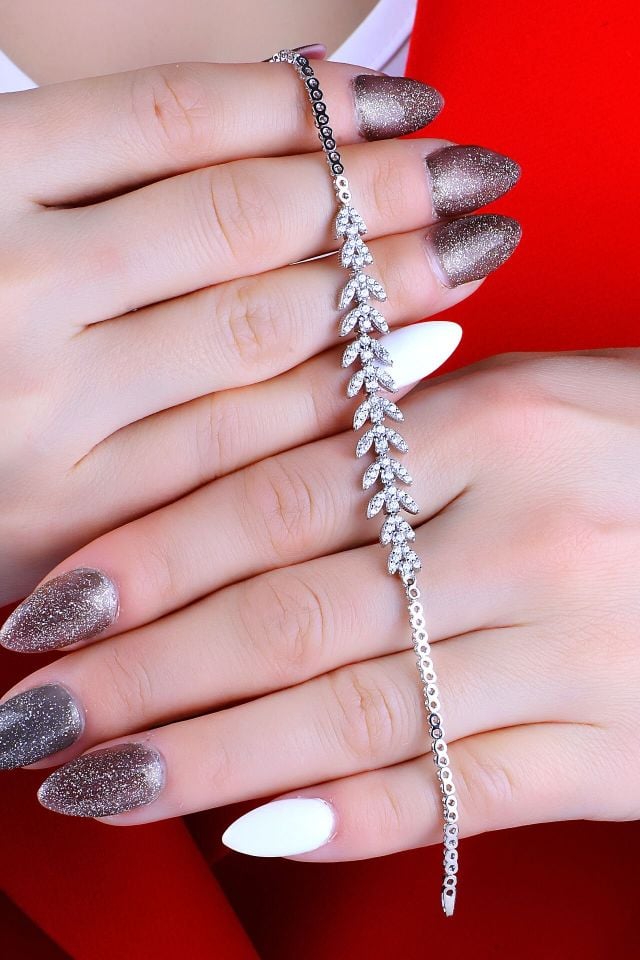 925 Ayar Gümüş Buğday Model Pırlanta Montür Su Yolu Set