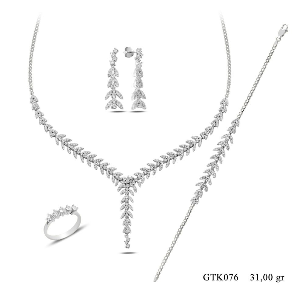 925 Ayar Gümüş Buğday Model Pırlanta Montür Su Yolu Set