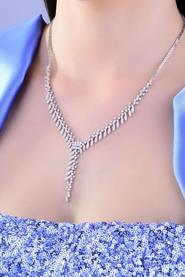 925 Ayar Gümüş Salkım Pırlanta Montür Su Yolu Set