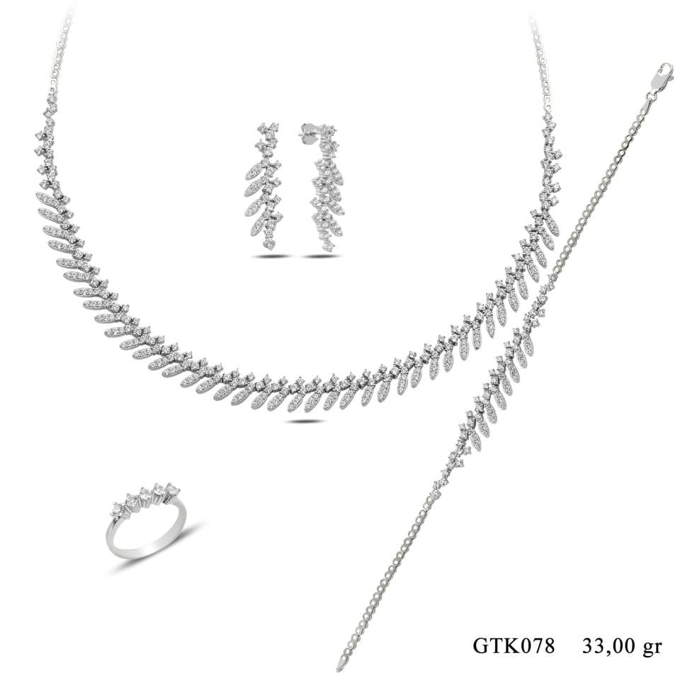 925 Ayar Gümüş Tam Tur Pırlanta Montür Su Yolu Set