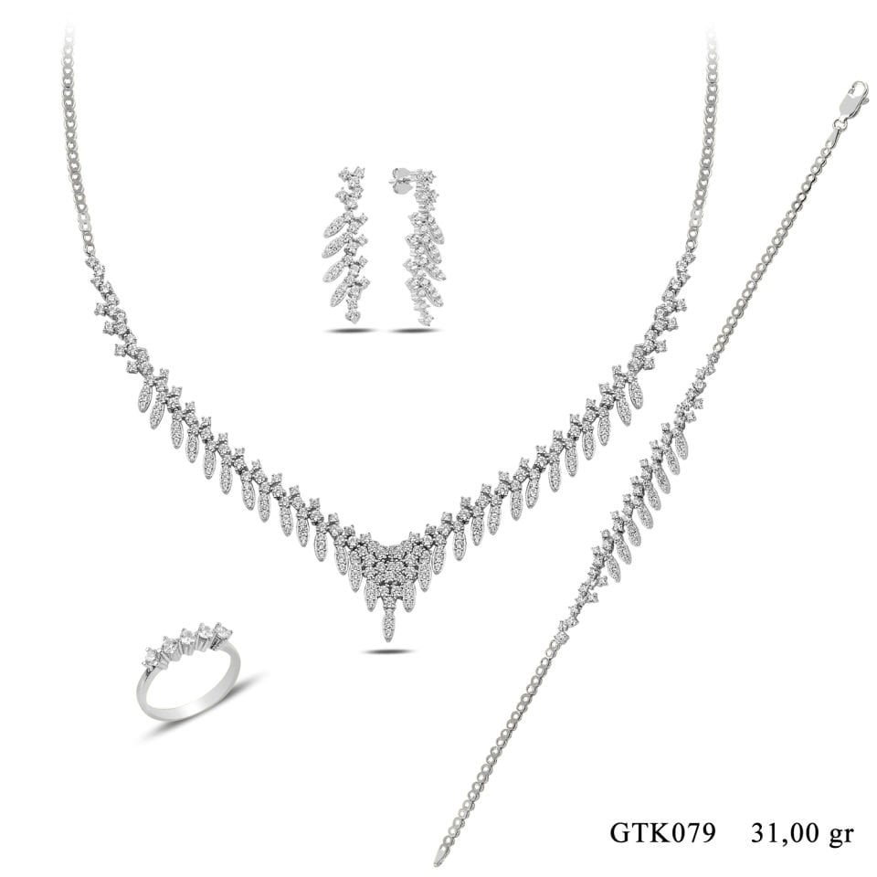 925 Ayar Gümüş V Model Pırlanta Montür Su Yolu Set