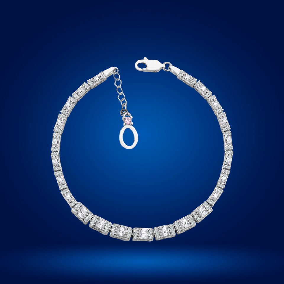 925 Ayar Gümüş Ful Baget Taşlı Zincir Harfli Su Yolu Bileklik Ö