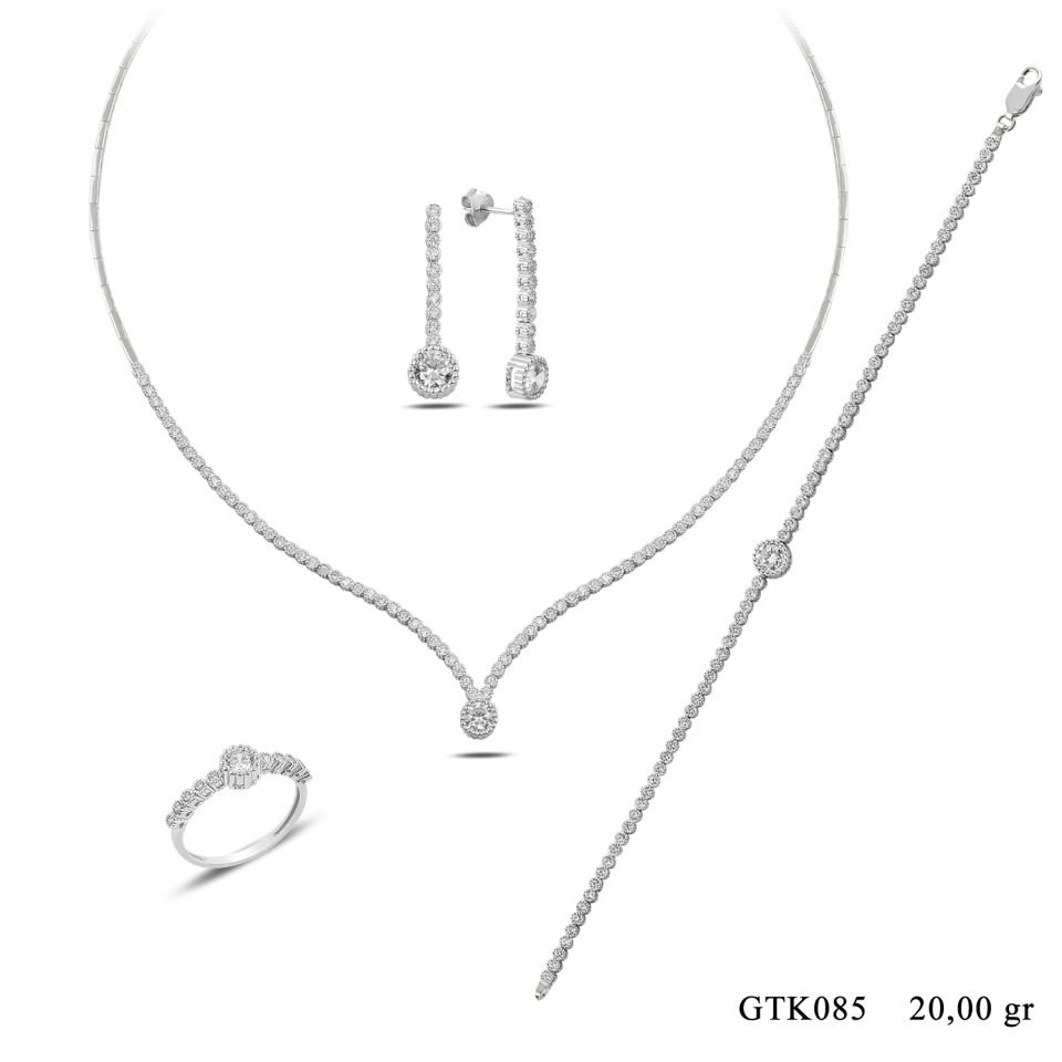 925 Ayar Gümüş V Model Tek Taş Su Yolu Set