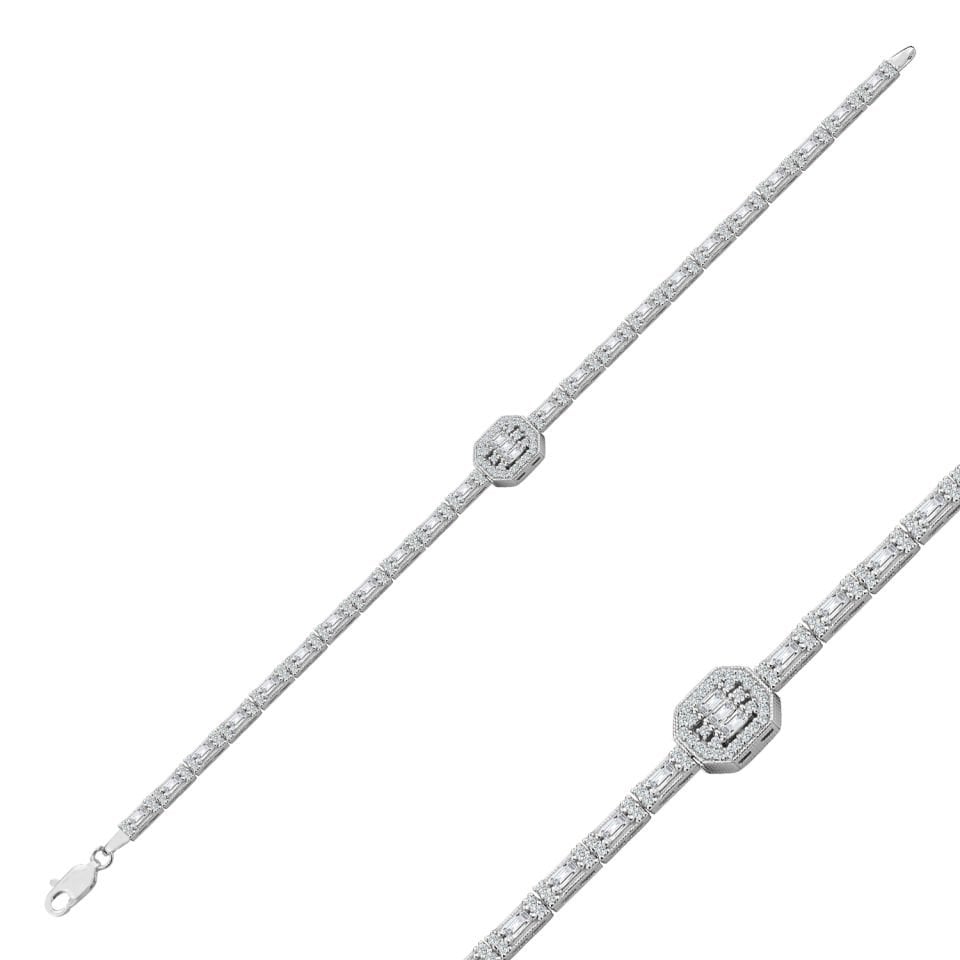 925 Ayar Gümüş Baget Zincir Harfli Su Yolu Bileklik