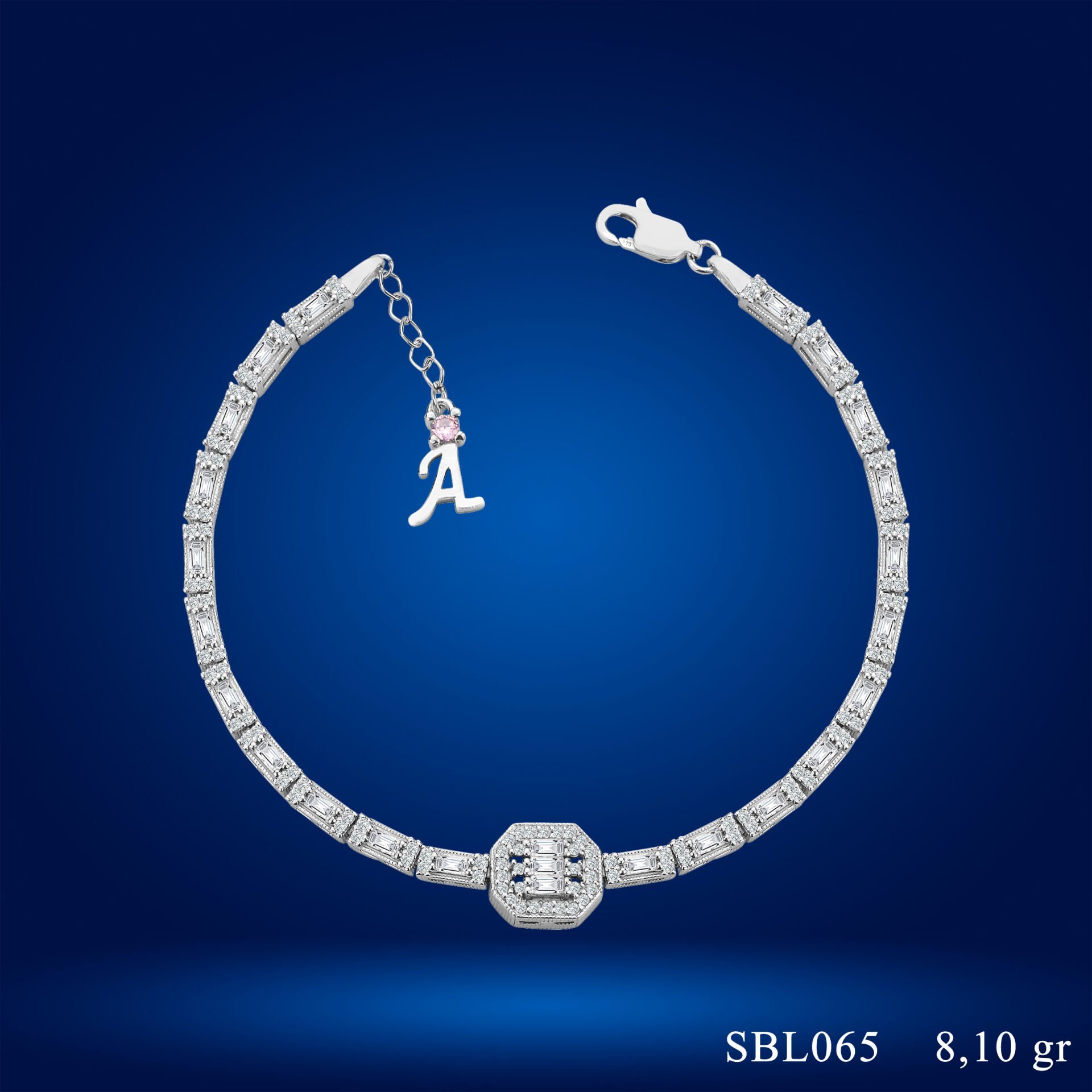 925 Ayar Gümüş Baget Zincir Harfli Su Yolu Bileklik