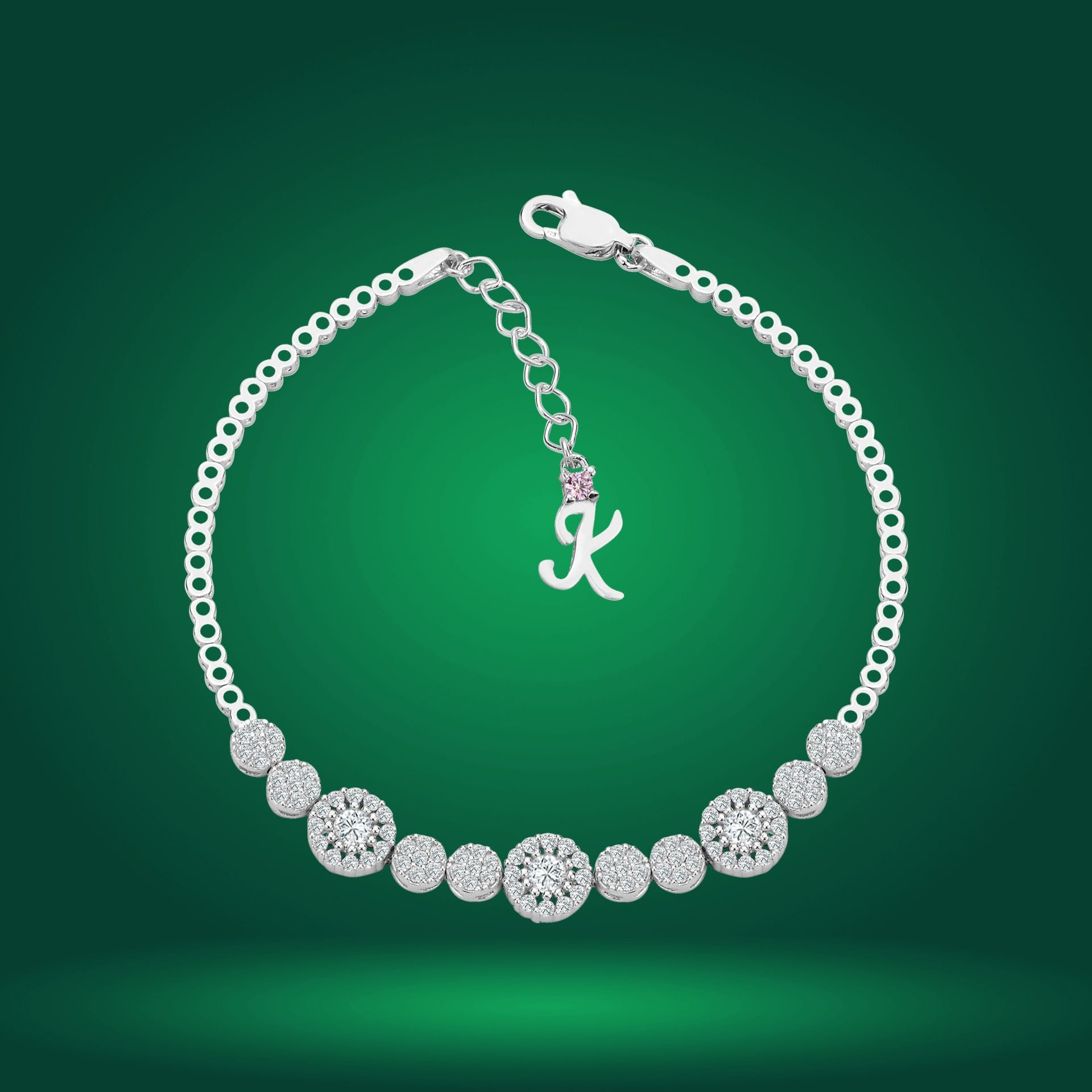 925 Ayar Gümüş Pırlanta Montür Zincir Harfli Su Yolu Bileklik K